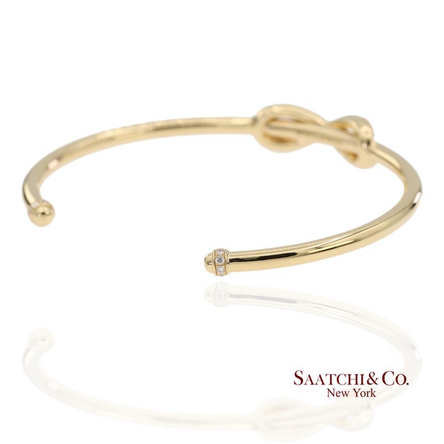 Tiffany and Co. Tiffany & Co. Infinity Cuff 18k 750 Yellow Gold Natural Diamond Bangle Bracelet For Sale - Image 4 of 11