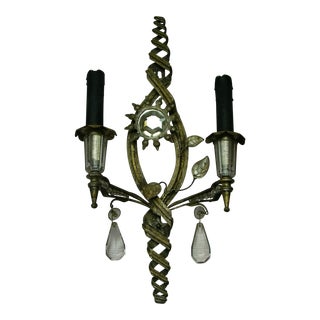 C. 1950's Maison Bagues French Hollywood Regency Silvered Steel & Crystal "Sun & Ray" Sconce For Sale