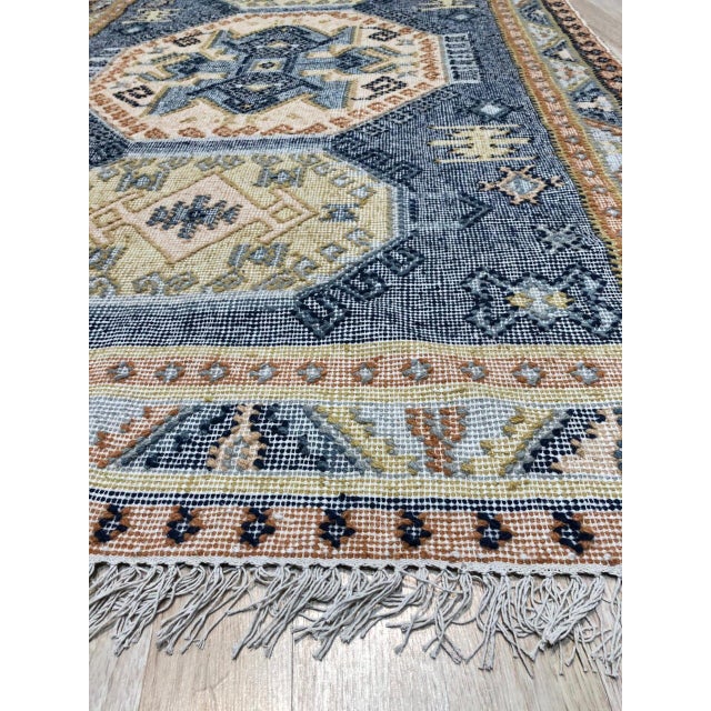 2020s 5x8 Luna Kilim Blue Traditional Medallion Hand Knotted Wool Carpet Rug For Sale - Image 5 of 10