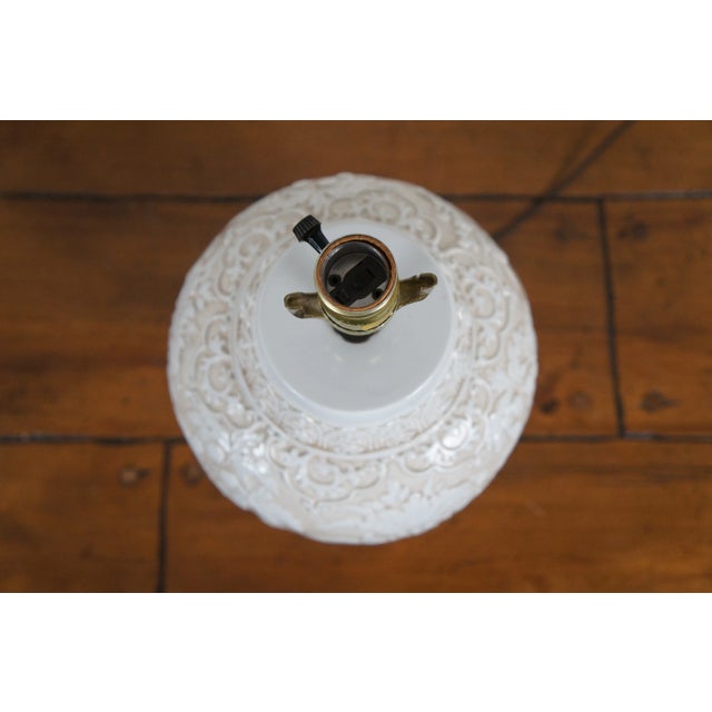 1972 Chapman Chinoiserie White Porcelain Floral Bird Relief Table Lamp For Sale - Image 9 of 12