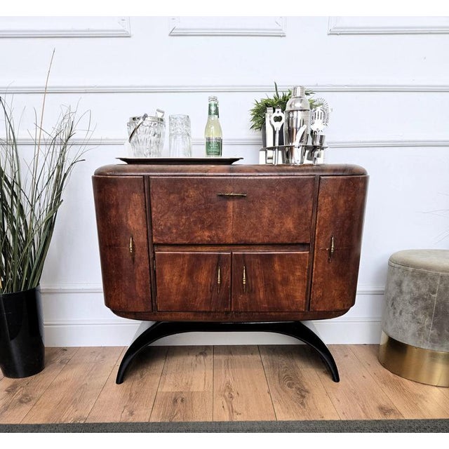 Paolo Buffa Mid-Century Art Deco Italian Walnut Burl and Mirror Mosaic Dry Bar Cabinet by Paolo Buffa, 1950s For Sale - Image 4 of 10