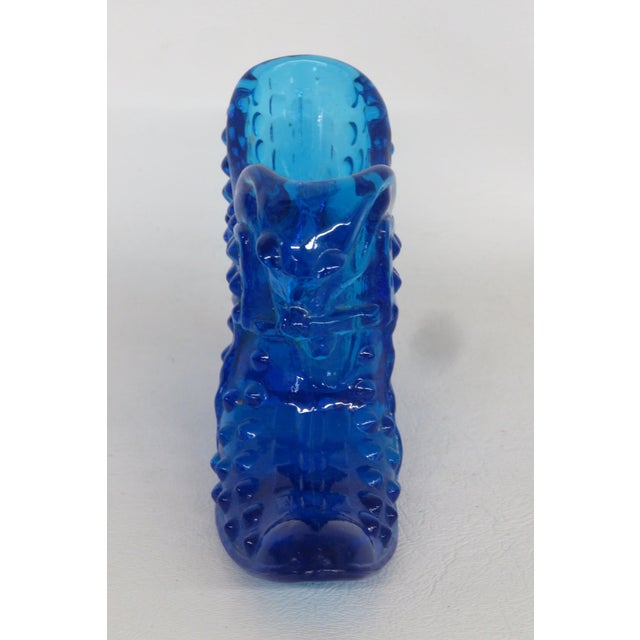 1950s Fenton Blue Hobnail Cat Head Victorian Glass Slipper Shoe Figurine 4686b For Sale - Image 5 of 14