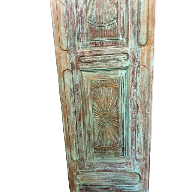 Vintage Spanish Revival Carved Wood Barn Door | Handcrafted Solid Wood Sliding Door Panel 96x27 For Sale - Image 4 of 9