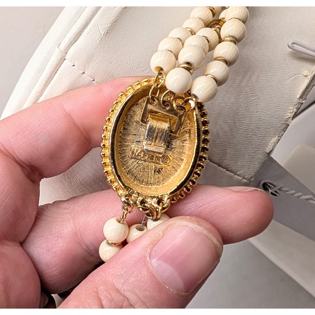 Metal Vintage 1980s Signed Napier Beaded Faux-Ivory & Tiger's Eye Torsade Necklace For Sale - Image 7 of 9