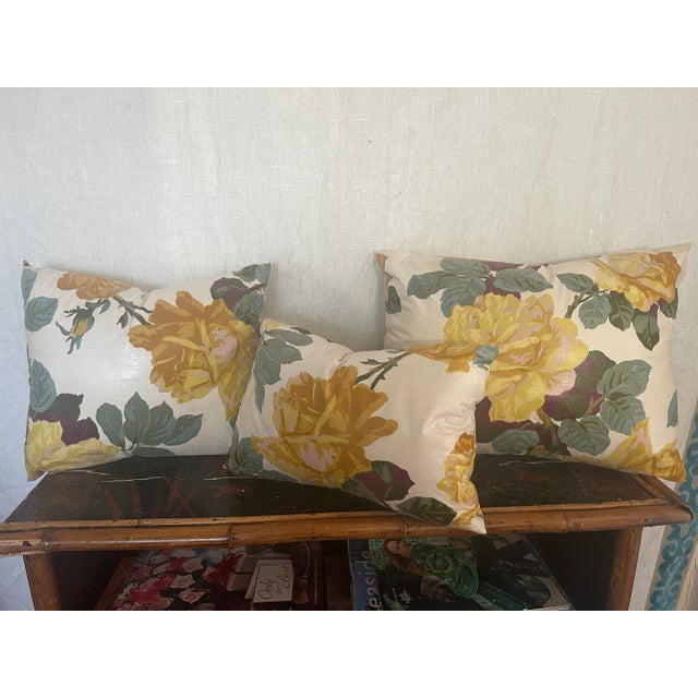 Textile Single Yellow Rose Chintz Pillow For Sale - Image 7 of 7