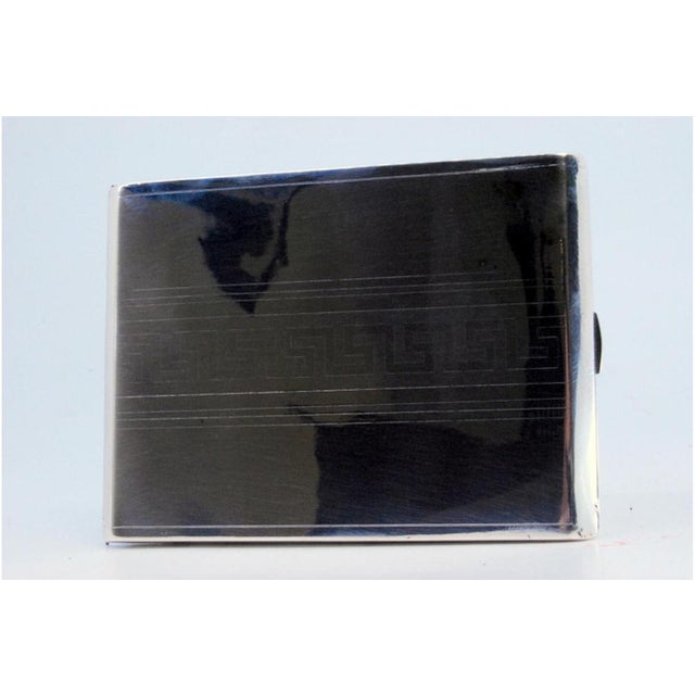Metal Plain Silver Cigarette Case with Engraved Bands For Sale - Image 7 of 8