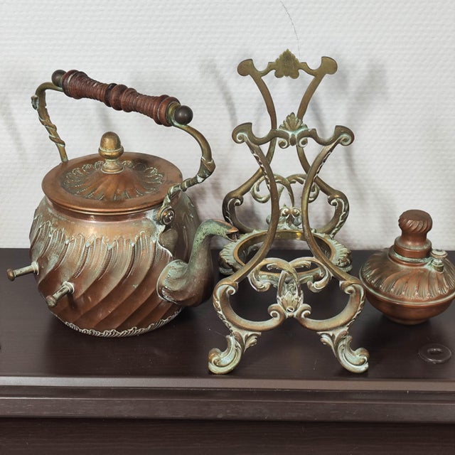 French Antique French Copper Spirit Kettle on Brass Stand by e.d. Paris, C. 1900 For Sale - Image 3 of 10