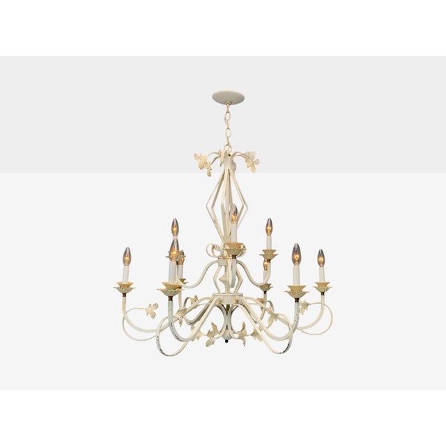Mid Century Modern, White Painted Iron, Large Chandelier, Usa, 1960s For Sale - Image 4 of 10