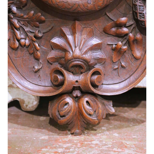 Brown 19th C. French Black Forest Carved Walnut Wall Hunting Panel With Center Mirror For Sale - Image 8 of 9