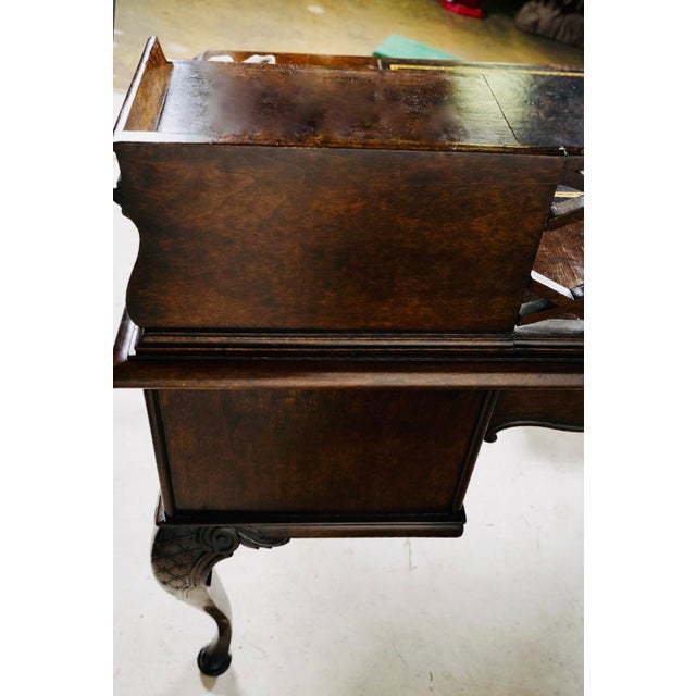 Brown 1920s English Georgian Revival Mahogany Kneehole Desk With Fretwork Gallery & Inset Leather Writing Surface For Sale - Image 8 of 10