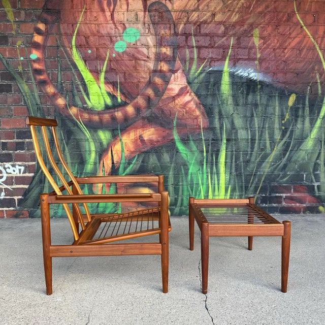 Mid-Century Modern Børge Jensen & Sønner Teak Lounge Chair and Ottoman for Bernstorffsmide Møbelfabrik For Sale - Image 3 of 12