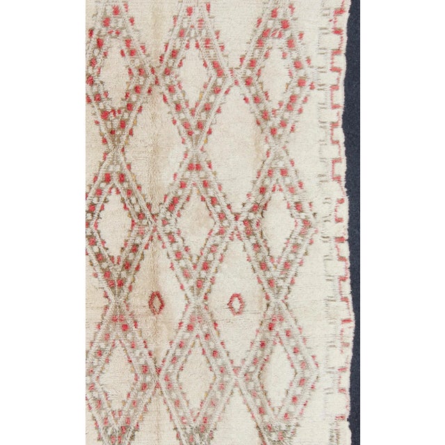 Vintage Beni Ouarain Moroccan Rug in White, Ivory, Taupe, Green and Rose Colors For Sale - Image 9 of 13