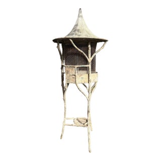 1990s Tall Aged Finch Passereau Aviary French-Inspired Feature a Faux Bois Iron Construction For Sale