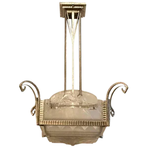 French Art Deco Geometric Chandelier Signed by Muller Freres Luneville