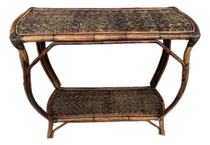 English Mid 20th Century Burn Bamboo & Wicker Console Table