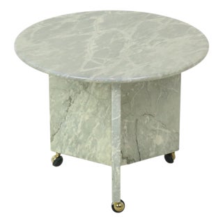 Round Marble Side Table on Wheels, 1970s For Sale