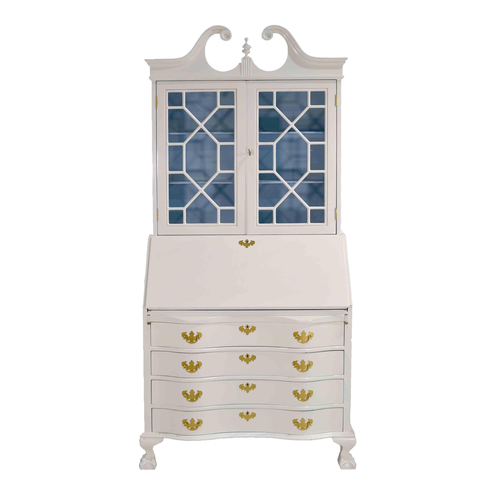 Vintage Mahogany Secretary Desk Hutch by Maddox Tables Newly Painted