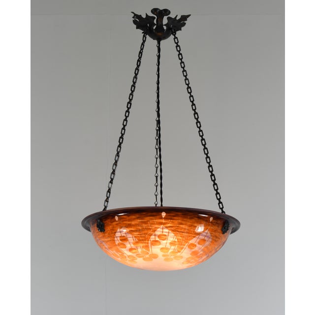 Charles Schneider French Art Deco Pendant Light by Le Verre Francais Schneider - 1925 Cameo Chandelier France For Sale - Image 4 of 15