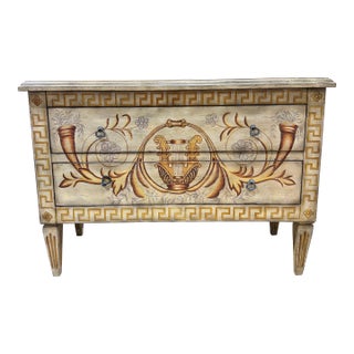 The Platt Collections Handcrafted Tan Painted Design Console Table For Sale