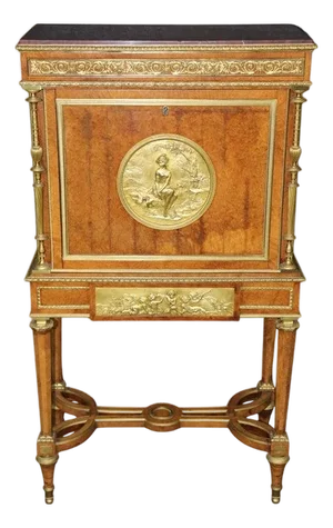 Rouge Marble Jewelery Quality Bronze Secretary Desk by Jules Piret