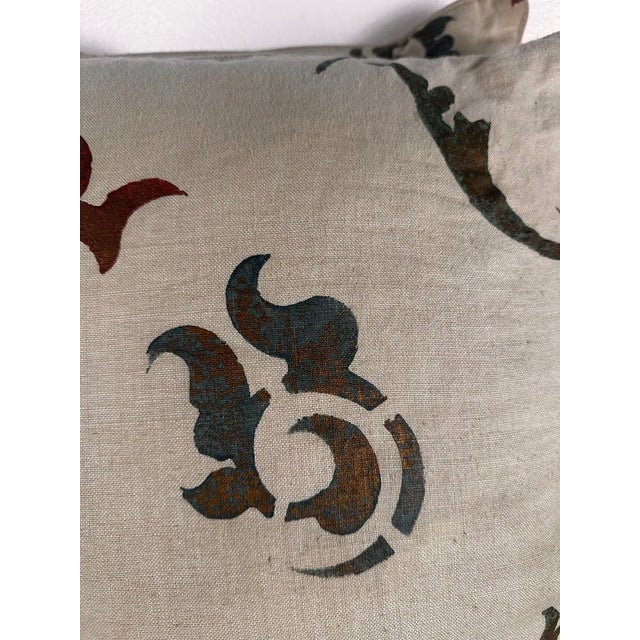 Rococo Nomi Textiles Rococo Decorative Pillows, Stenciled Linen, Set of 2 For Sale - Image 3 of 6