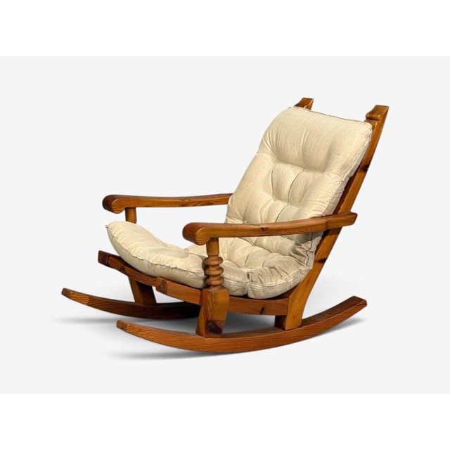 Collden, Swedish Modern, Large Rocking Chair, Pine, Fabric, Sweden, 1970s For Sale In New York - Image 6 of 14