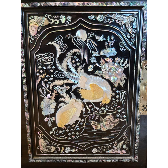 Vintage Korean Low Scholars Cabinet With Mother-of-Pearl Inlay For Sale In Los Angeles - Image 6 of 9