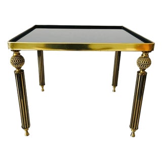Vintage Brass Side Table in Black Smoked Glass, 1960s For Sale