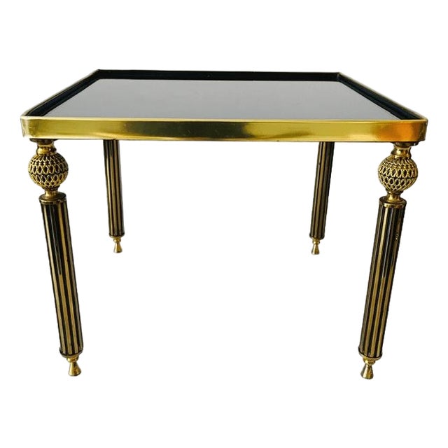 Vintage Brass Side Table in Black Smoked Glass, 1960s For Sale