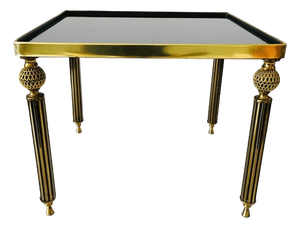 Vintage Brass Side Table in Black Smoked Glass, 1960s