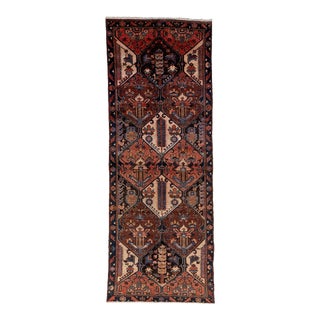 Vintage Persian Bakhtiari Handmade Navy Blue Medallion Wool Rug For Sale