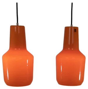 Pendants in Orange Murano Glass by Massimo Vignelli for Venini, 1970s, Set of 2