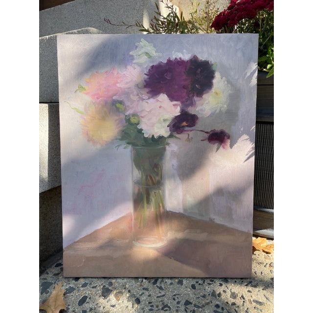 Peach Floral Still Life Oil Painting by Michelle Farro For Sale - Image 8 of 9