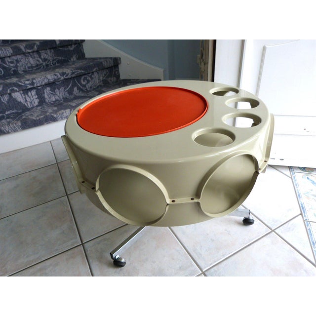 ROTOBAR "Space Age" Bar Cart by Curver Brunssum! Netherlands 1970, Serving Cart in Cream/Orange Offered by the Dutch...