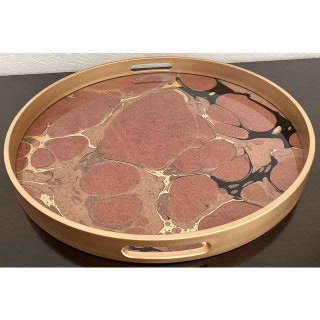 Late 20th-Century “Geode” Motif Wood, Glass & Resin Circular Tray With Cut-Out Handles For Sale - Image 18 of 18