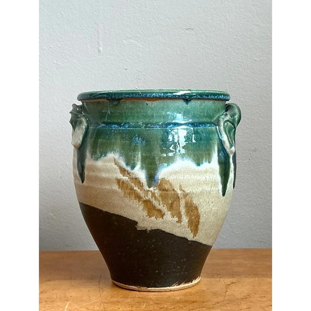 Mid-Century Modern Vintage Drip Glaze Pottery Vase For Sale - Image 3 of 12