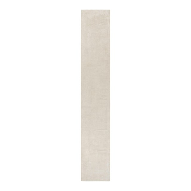 Rug & Kilim’s Extra-Long Runner Rug in Textured Monochrome White Tones & Striae For Sale