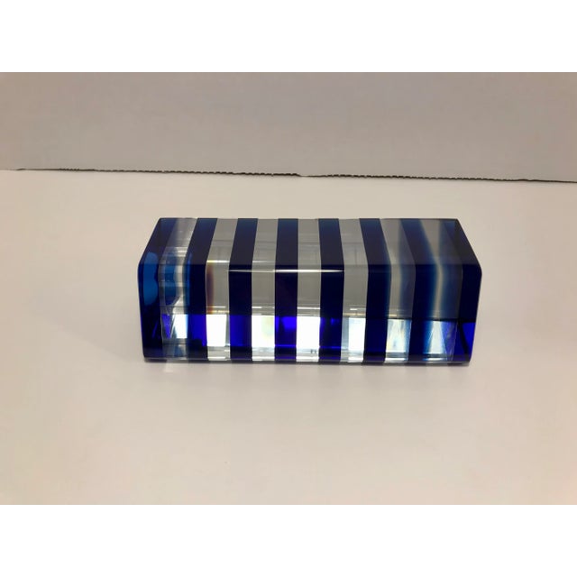 Mid-Century Cobalt Blue Stripes Hand Blown Art Glass Candle Holder For Sale In Los Angeles - Image 6 of 9