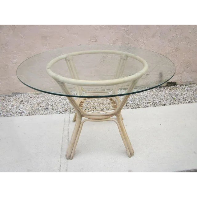 1980s Bamboo Rattan Round Table Base With Glass Top Tropical Style For Sale - Image 4 of 6
