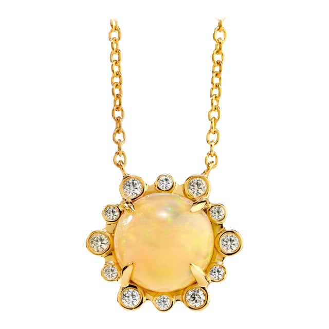 Syna Yellow Gold Opal Necklace with Diamonds For Sale