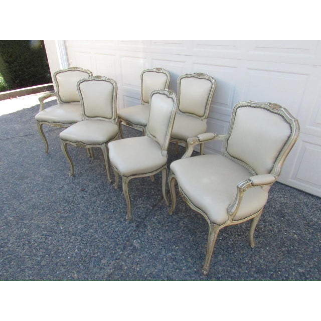 1930s Set of Six Painted French Louis XV Style Dining Chairs For Sale - Image 5 of 18