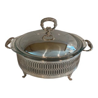 Vintage Footed Silver Lidded Serving Dish With Glass Insert For Sale