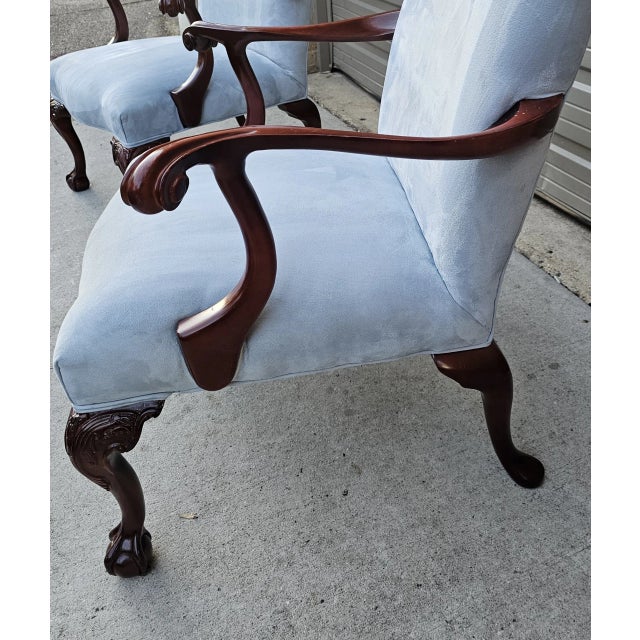 Pair of Vintage Mahogany and Suede Gainsborough Armchairs For Sale In Washington DC - Image 6 of 7