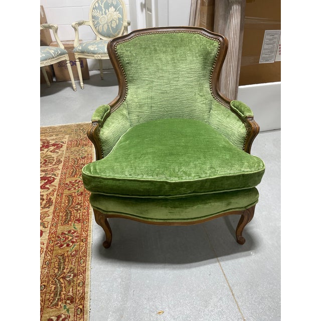 Mid 20th Century Green Velvet Bergere Chair For Sale - Image 11 of 15
