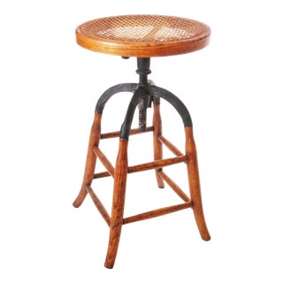 Vintage Industrial Cane Top Swivel Drafting Stool For Sale