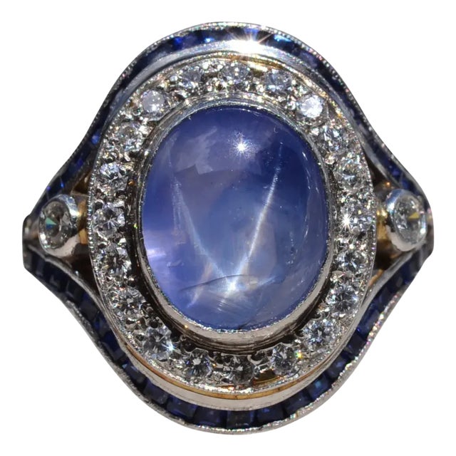 The Lathrop: Star Sapphire and Diamond Ring in Platinum For Sale