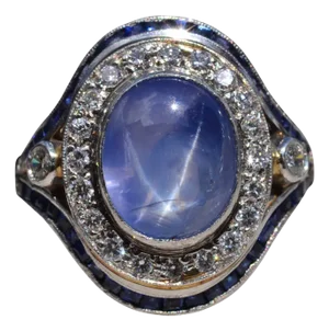 The Lathrop: Star Sapphire and Diamond Ring in Platinum