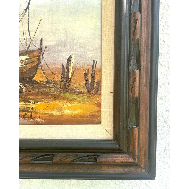 Large Nautical "Ships in Harbor" Oil Painting by M. Runci For Sale - Image 4 of 12