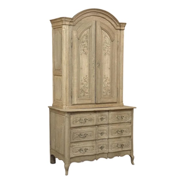 18th Century Country French Louis XV Liegeois Stripped Oak Commode a Deux Corps For Sale