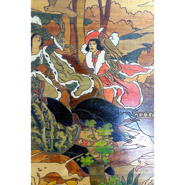 French Artist, Medieval Hunting Scene, 1900, Pyrograph For Sale - Image 6 of 12